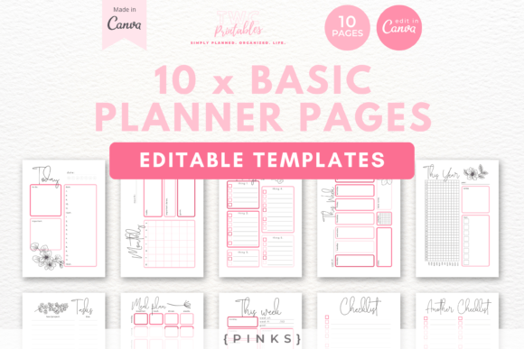 Canva Planner Templates: 10 Pages PINKS for Creative Planning