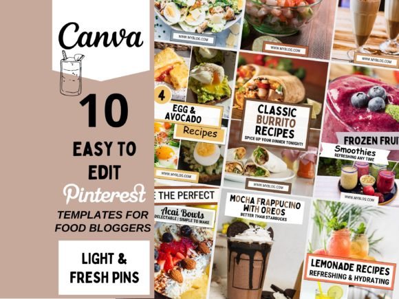Pinterest Templates for Canva: Light & Fresh Food Pin Designs